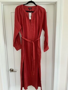 NWT J. Crew red sand linen Tie-Waist Maxi Dress size large